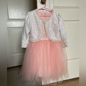 Elegant Pink and White Dress with Jacket